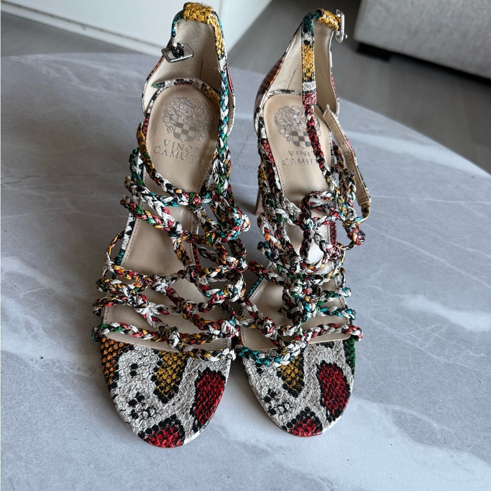 Vince Camuto Red and Green Sandals with Strappy Design